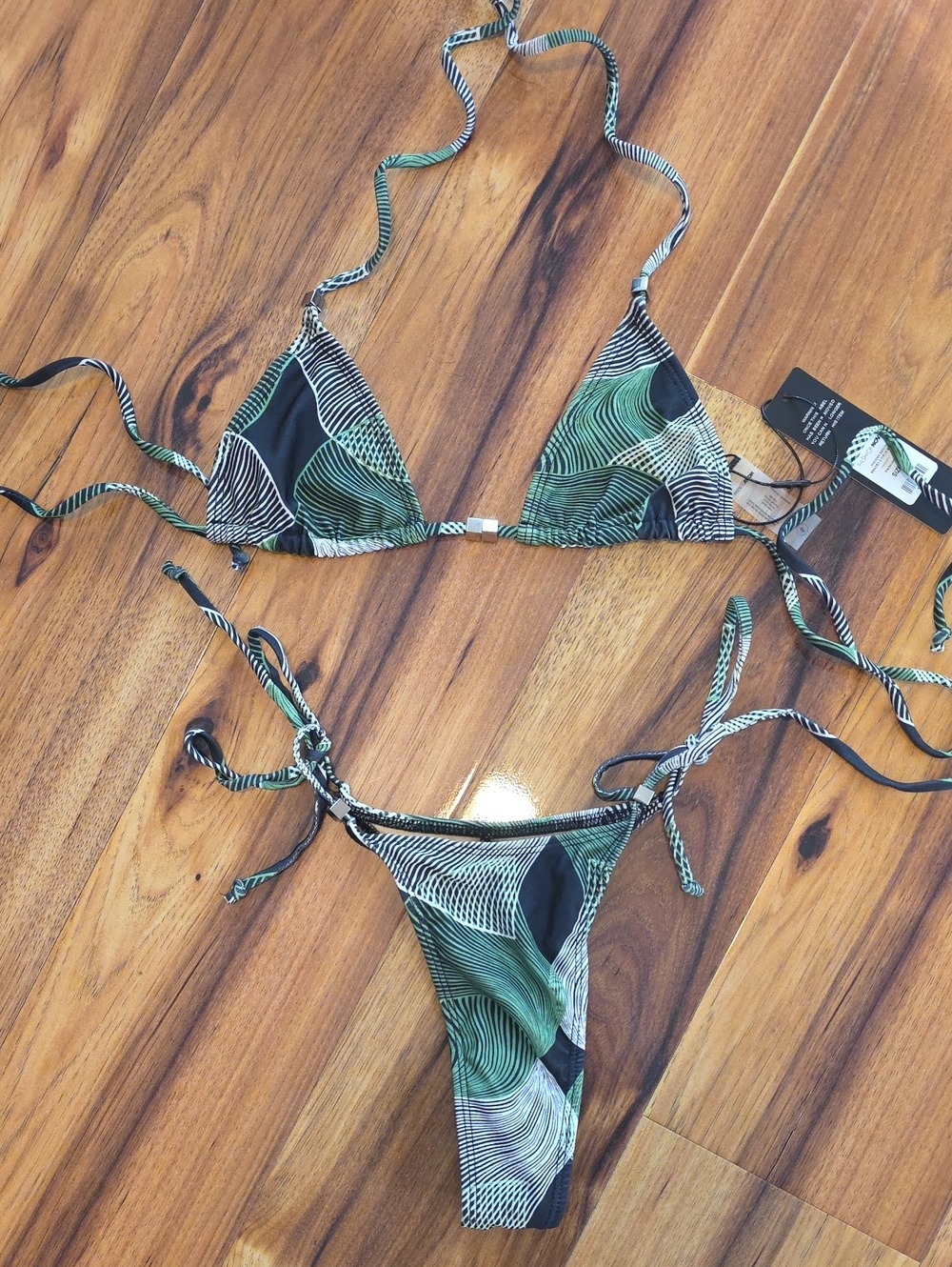 Beach Beaded String Bikini Top & Bottom - Green - Picture 4 of 8